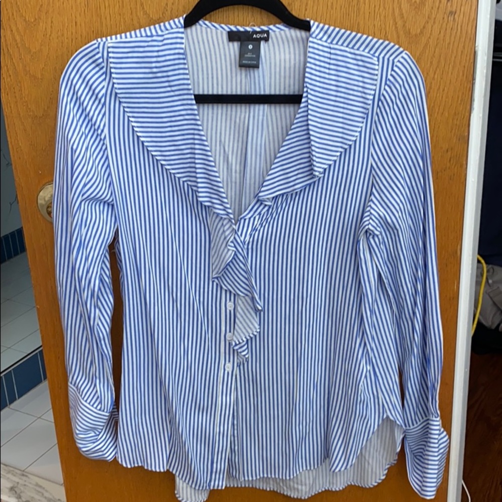 Aqua button down ruffled top